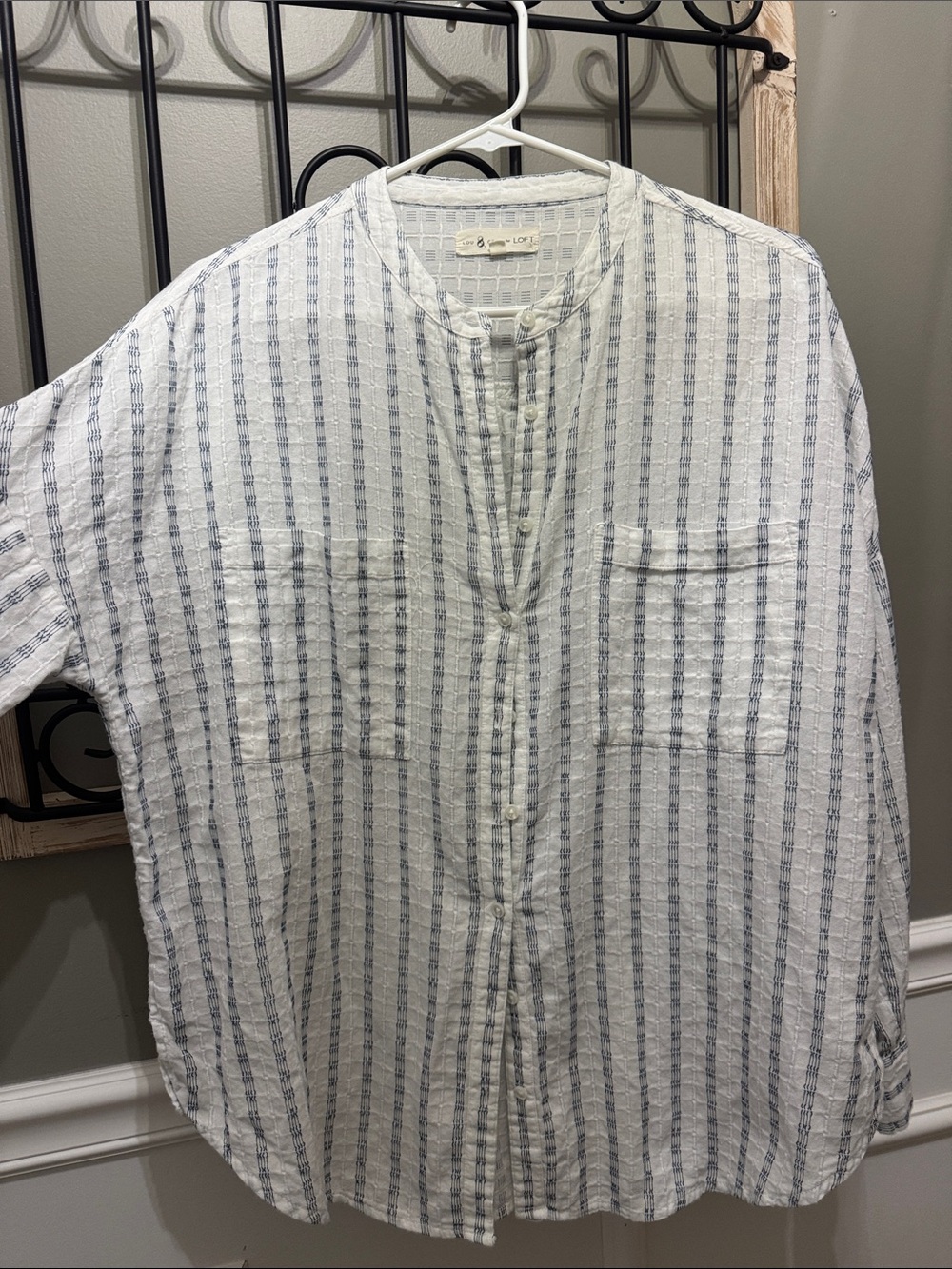 Lou & Grey White Shirt with Blue Vertical Stripes